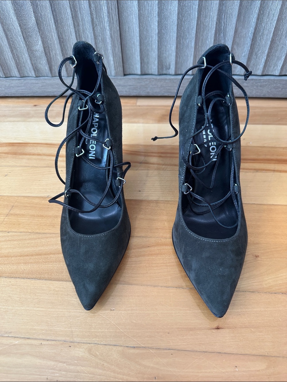 Napoleoni Black Suede Pointed Lace-Up Heels